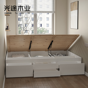 小户型卧室实木榻榻米床柜现代简约板式踏踏米床省空间单人塌塌米