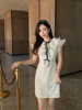 越南小众夏季欧根纱，水溶蕾丝连衣裙，短款收腰显瘦蝴蝶结娃娃裙