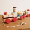 儿童木制拖车玩具 糖果蛋糕拖拉学步车 零食堆放积木拉车三节火车