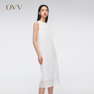 SOLOTEX微风系列OVV2024春夏女装无袖圆领直筒连衣裙