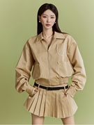 DINT韩国2024春装 翻领拉链短款夹克外套+超短裙套装女J2147
