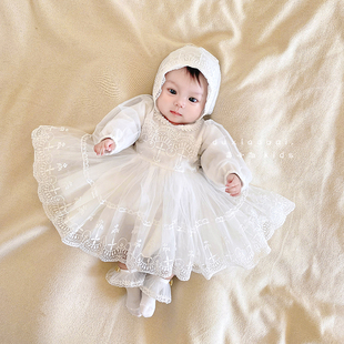婴儿衣服春秋装连衣裙女宝宝，满月百天宴礼服裙一周岁小女孩公主裙
