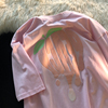 粉色短袖t恤大码女装夏宽松(夏宽松)ins潮原宿设计感小众oversize半袖上衣