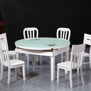 实木餐桌钢化玻璃餐桌可伸缩推拉餐桌圆桌，白色烤漆客厅家具饭桌