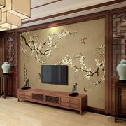 新中式玉兰花电视背景墙壁纸，现代中国风壁画，影视墙布花鸟素雅墙纸