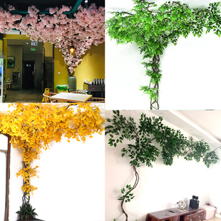 仿真樱花吊顶装饰绿植树藤树枝绿叶藤条假花藤曼室内遮挡墙面造景