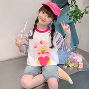女童短袖夏装2024韩版洋气儿童t恤夏季小女孩半袖体恤上衣潮
