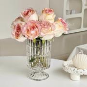 ins水晶玻璃红酒杯花瓶摆件客厅插花水培玫瑰鲜花餐桌装饰高级感