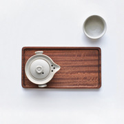 日式家用胡桃木色实木长方形托盘，木质杯架水杯，茶杯盘收纳盘子托盘