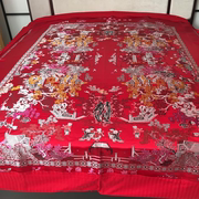 婚庆床上用品大红风景百子图结婚被套罩杭州丝绸缎被面子全棉被里