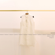23春夏 新中式白色丝质无袖连衣裙 珠花马甲两件套纯色立领单排扣