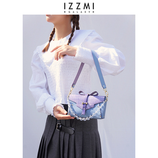 IZZMI 鳄鱼纹牛皮蝴蝶结可爱链条手机小包斜挎单肩手提原创设计