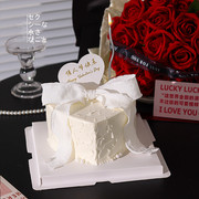 网红214情人节蛋糕装饰白色褶皱蝴蝶结丝带情侣告白爱心卡片插件