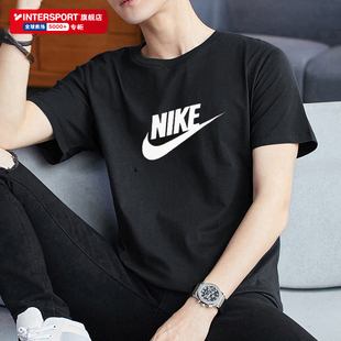 Nike耐克T恤男短袖黑色纯棉体恤24夏季运动半袖透气男士