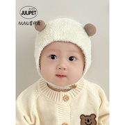 日本婴儿帽子秋冬款婴幼儿护耳帽纯棉可爱保暖男女宝宝针织毛绒帽