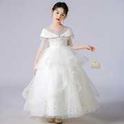 女童白色公主裙婚纱裙儿童，礼服长裙子花，童蓬蓬连衣裙大童演出服装