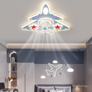 儿童房卧室灯现代简约创意，飞机风扇灯360度旋转6档调频吊扇灯
