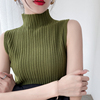秋季女装2022绿色上衣高领，打底衫女内搭无袖套头紧身针织毛衣