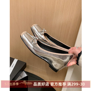 kmeizu优雅高级~4.5cm内增高单鞋女春银色蝴蝶结ol坡跟高跟鞋