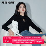 杰茜莱字母兔子刺绣百搭长袖T恤女春秋季显瘦上衣 jessyline