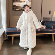 儿童睡衣冬季加厚款三层夹棉女童小孩珊瑚绒法兰绒睡袍保暖家居服