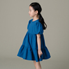 女童泡泡袖纯棉轻薄宝蓝色拼接气质儿童短袖连衣裙夏装洋气