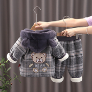 婴儿套装0-3岁半2男宝宝4衣服8冬款6-12个月5女宝冬装加绒三件套1