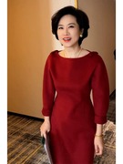 小香风红色毛呢连衣裙，2023冬季新年战袍高级感正式场合长裙女