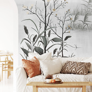 艺速简约现代客厅餐厅卧室壁纸，植物池塘风景定制背景壁画初晨
