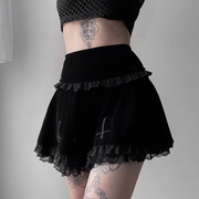 朋克风黑色蕾丝半身裙女亚比亚文化蓬蓬裙拼接设计感A字辣妹短裙
