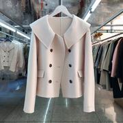 双面羊绒大衣女短款2023年韩版宽松娃娃领双排扣纯色长袖外套