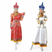 蒙古袍女士婚礼服结婚服装红色白色，长款长裙女款成人舞台装