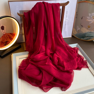 纯色3米长款丝巾女士春秋薄款红色围巾夏季防晒大纱巾海边沙滩巾