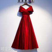 红色敬酒服新娘2024v领显平时可穿连衣裙主持人长款晚礼服