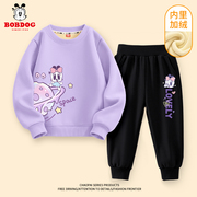 巴布豆女童冬装套装2023韩版洋气休闲装儿童加绒卫衣两件套女