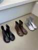 2023韩系圆头粗跟平底今年流行的短靴女春秋单靴短筒瘦瘦靴子
