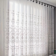 现代简约白色绣花窗纱客厅卧室阳台隔断遮光纱帘窗帘成品布料