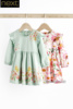 next英国女婴童蓝粉色花朵，连衣裙公主裙，洋装纯棉裙子n34-579