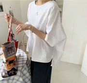 棉麻宽松休闲大码半袖，上衣2022亚麻衬衫，女士夏季韩版衬衣