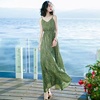 绿色吊带连衣裙女收腰显瘦雪纺长裙超长到脚裸波西米亚海边沙滩裙