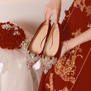 红色平底婚鞋新娘鞋禾秀婚纱两穿不累脚高级感小众订婚鞋子女孕妇