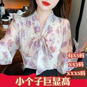 加小码XXXS春季小个子女装150cm显高蕾丝衫/长袖套头雪纺衫上衣女