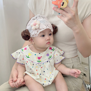 婴儿护囱门发带蕾丝花朵女宝宝发饰，新生儿囟门帽，夏季薄款小月龄潮