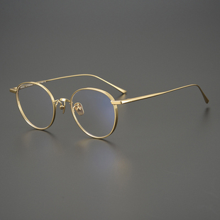 日系手造纯钛眼镜架女复古小圆框近视眼镜框男可配镜片适合高度数