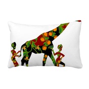 非洲黑人部落女人，与长颈鹿抱枕靠枕腰枕沙发，靠垫双面含芯礼物