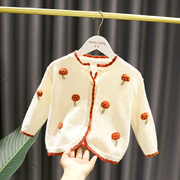 1-5岁女宝宝立体蘑菇毛衣女(毛，衣女)婴儿，春装3女童网眼防晒开衫外套