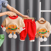 婴儿冬装套装加绒加厚0一1岁宝宝3网红儿童装2男童衣服两件套韩版
