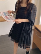 直邮韩国东大门2024春款cereal口袋设计黑白色长袖雪纺连衣裙