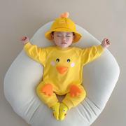 宝宝衣服秋装连体衣纯棉，哈衣可爱超萌小黄鸭婴儿，长袖爬服外出服