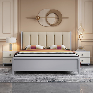 床现代简约实木床1.8米软，靠小户型主卧双人，婚床轻奢1.5米气压高箱